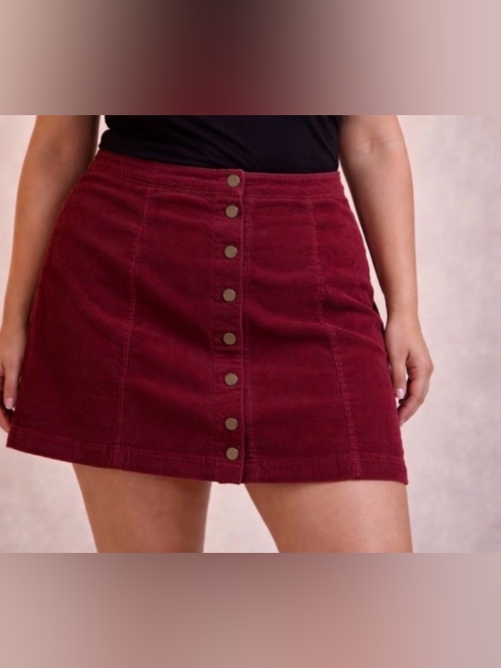 Forever 21 Burgundy Corduroy Button-Front A-Line Mini Skirt